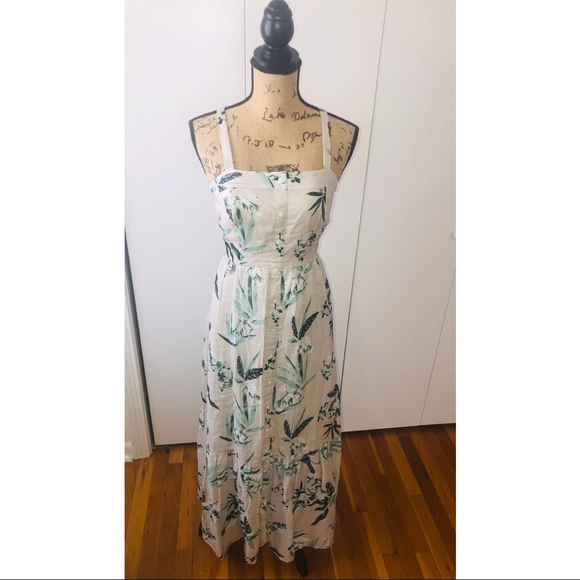 SOLD: BANANA REPUBLIC grey multicolor floral print crossback sleeveless midi - Picture 1 of 5